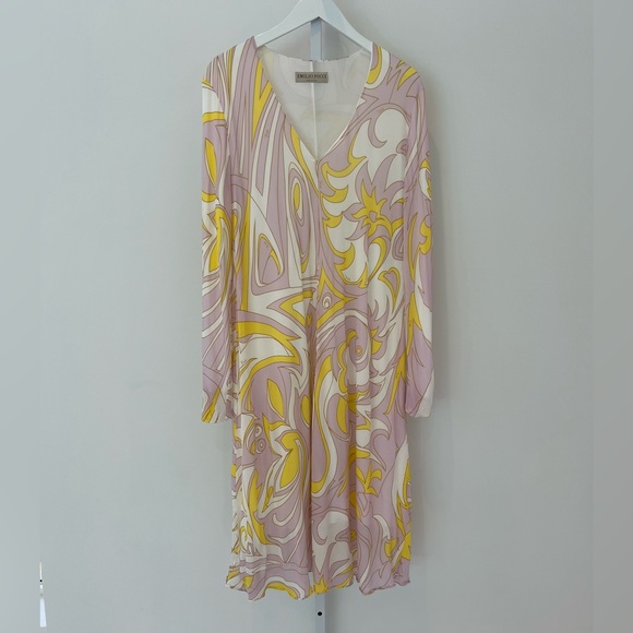 EMILIO PUCCI LAVENDER YELLOW VISCOSE DRESS MODEL 1EJH25 SIZE IT 40 / US 6 - Picture 3 of 17
